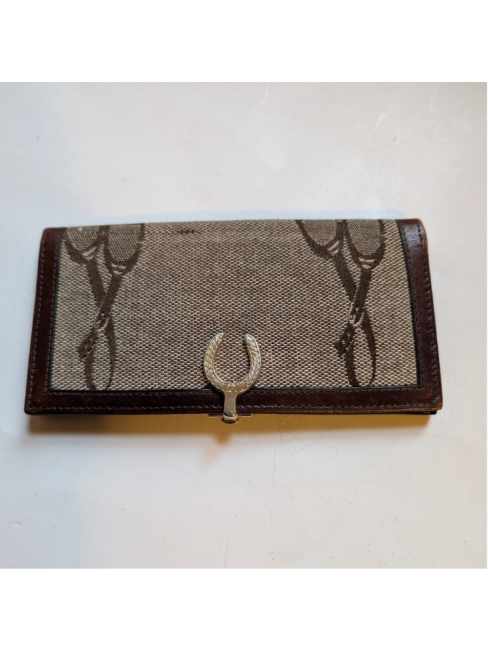 Vintage Equestrian Style Brown and Tan Wallet with Gold Accent In VGUC